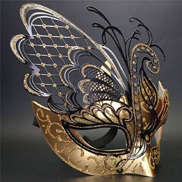 Masquerade Mask Venetian Mask/Halloween/Party/Mardi Gras (Rose Gold Butterfly) - Picture 2 of 4